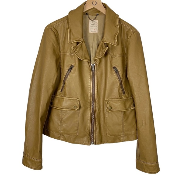 WE THE FREE Tan Moto Style Vegan Leather Zip-Up Jacket XL Coat